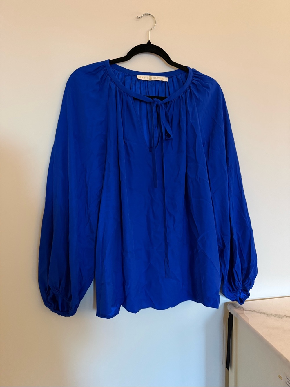 Marie Oliver Tie-Neck Balloon Sleeve Blouse